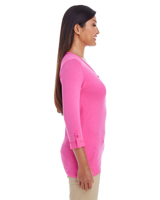 Devon & Jones DP186W - Top de punto con mangas convertibles y escote en Y Perfect Fit para damas