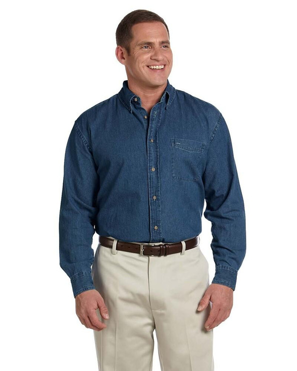 Harriton M550T - Men's Tall Long-Sleeve Denim Shirt