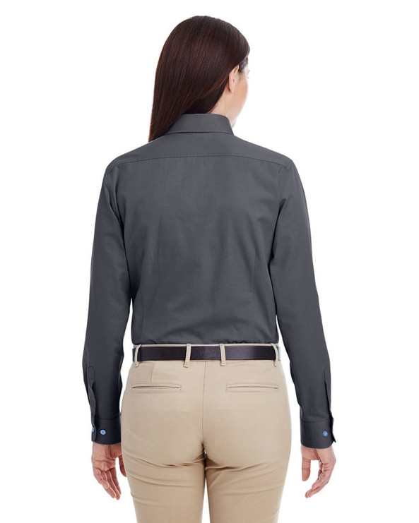 Harriton M581W - Ladies Foundation 100% Cotton Long Sleeve Twill Shirt with Teflon