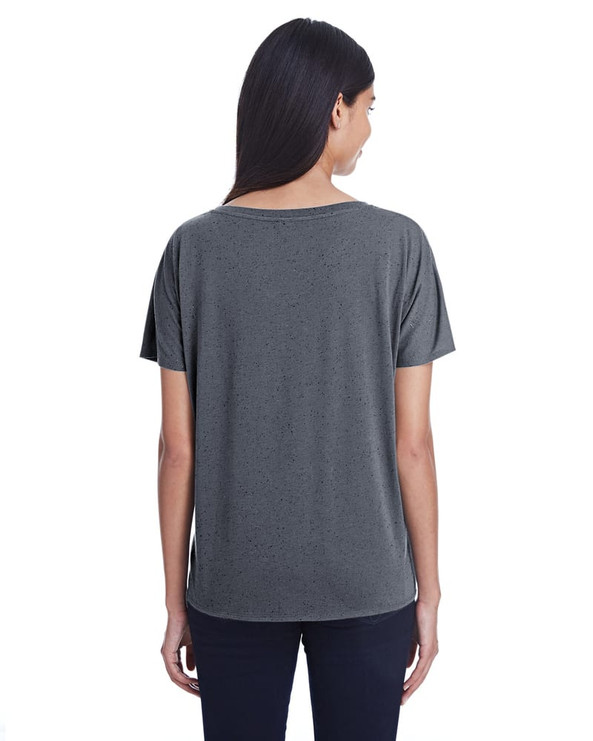 Threadfast 203FV - Camiseta de manga corta y cuello en V de Triblend Fleck para mujer