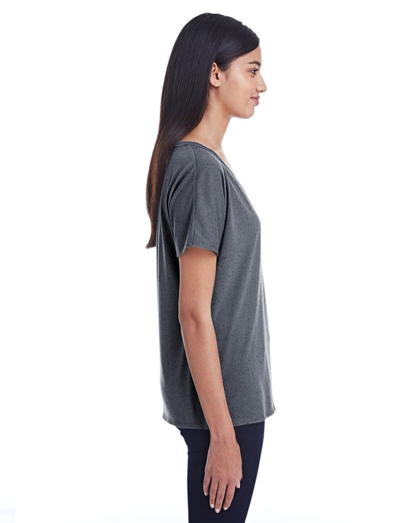Threadfast 203FV - Camiseta de manga corta y cuello en V de Triblend Fleck para mujer