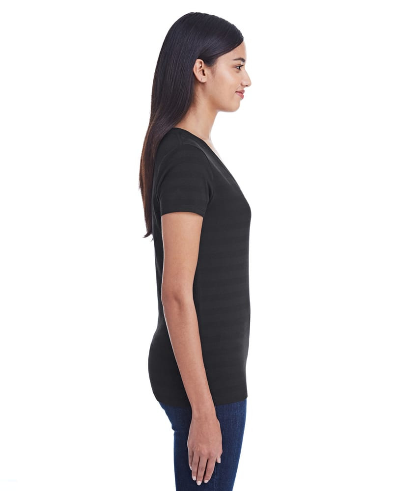 Threadfast 252RV - Camiseta de cuello en V de rayas invisibles para mujer