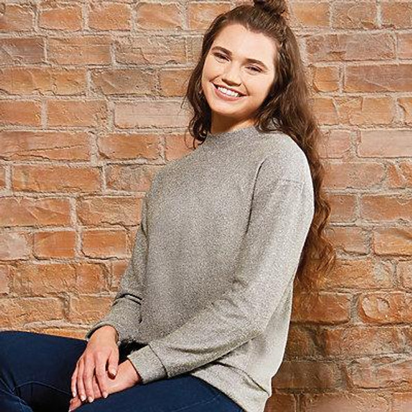 J. America J8428 - LADIES' WEEKEND TERRY MOCK NECK CREW