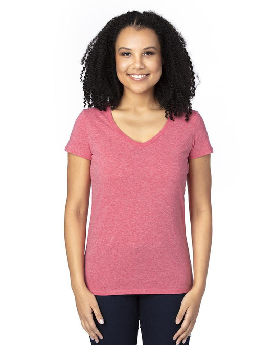 Threadfast 200RV - Camiseta de Manga Corta con Cuello en V para Damas