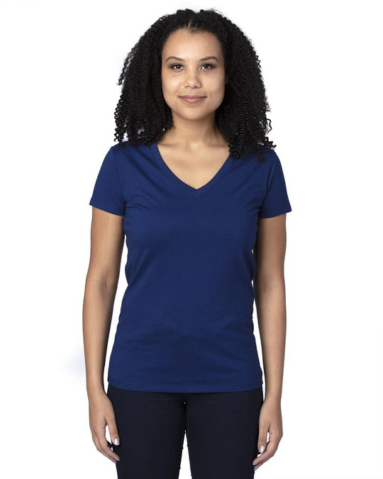 Threadfast 200RV - Camiseta de Manga Corta con Cuello en V para Damas