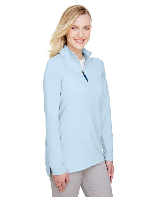 Devon & Jones DG480W - Clubhouse Micro-Stripe Quarter-Zip para damas CrownLux Performance