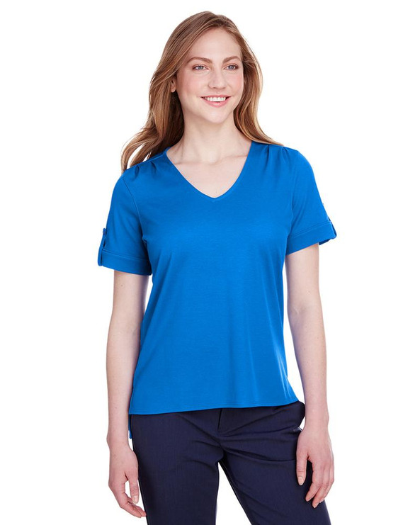 Devon & Jones DG20WB - Ladies CrownLux Performance Plaited Rolled-Sleeve Top