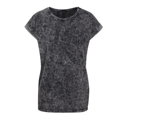 Build Your Brand BY053 - Dames Acid Washed Extended Shoulder Tee