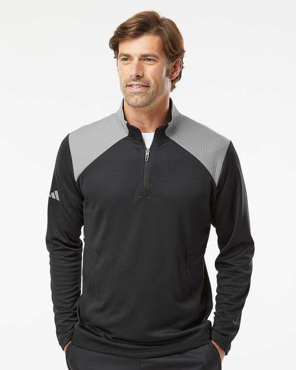 Adidas A532 - Textured Mixed Media Quarter-Zip Pullover