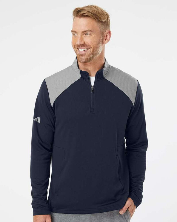 Adidas A532 - Pull-over quart de zippé texturé à supports mixtes