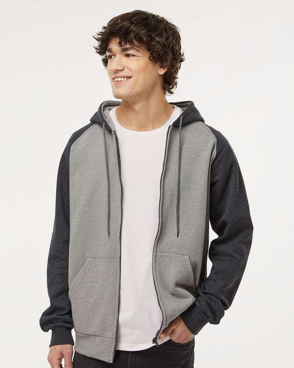 King Fashion KF4048 - Fleece Raglan Hooded Full-Zip Sweatshirt
