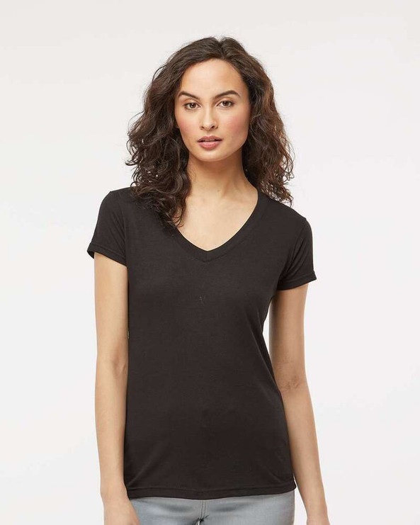 M&O 3542 - T-shirt à col en V en mélange de luxe pour femmes