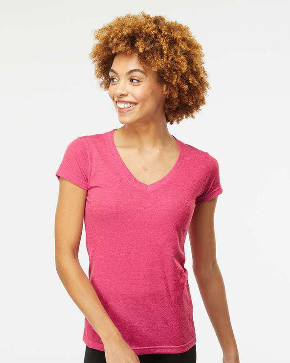 M&O 3542 - T-shirt à col en V en mélange de luxe pour femmes