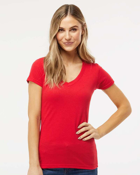 M&O 3542 - T-shirt à col en V en mélange de luxe pour femmes