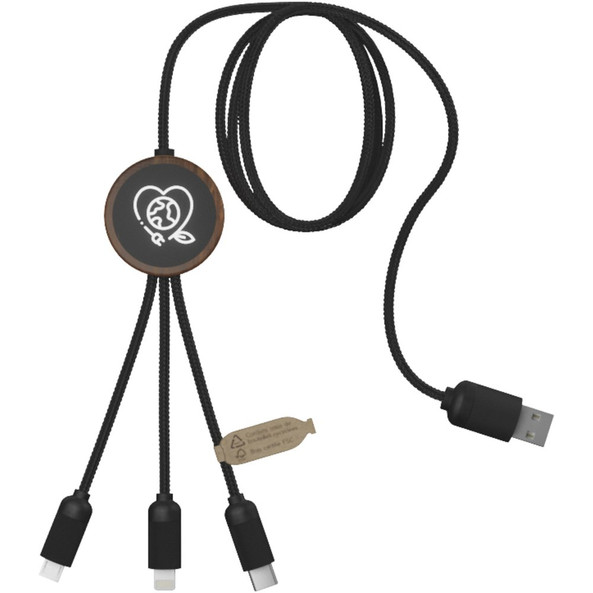 SCX.design 2PX084 - SCX.design C36 3-in-1 verlengde oplaadkabel met oplichtend logo van rPET met ronde bamboe behuizing