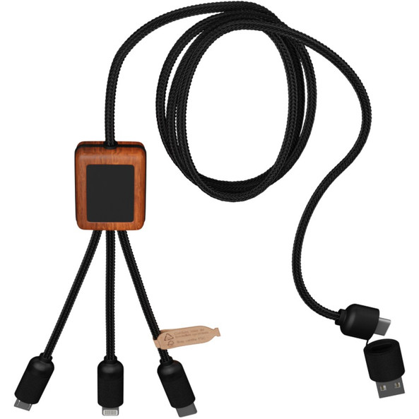 SCX.design 2PX072 - SCX.design C38 5-in-1 rPET light-up logo charging cable with squared wooden casing