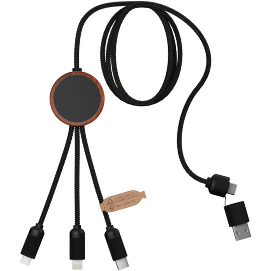 SCX.design 2PX071 - C37 5-in-1 rPET light-up logo charging cable with round wooden casing