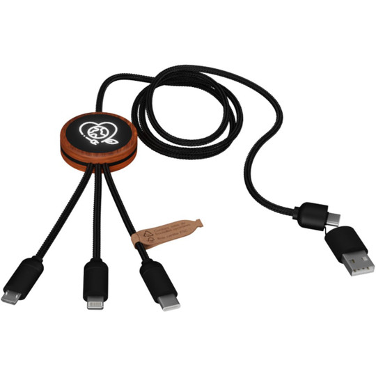 SCX.design 2PX071 - C37 5-in-1 rPET light-up logo charging cable with round wooden casing