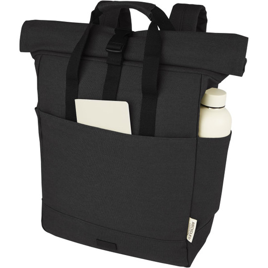PF Concept 120678 - Sac à dos pour ordinateur portable Joey de 15 L en toile recyclée GRS 15 pouces avec dessus enroulable