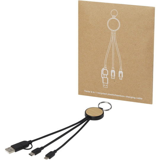 PF Concept 124325 - Tecta 6-in-1 recycled plastic/bamboo charging cable with keyring