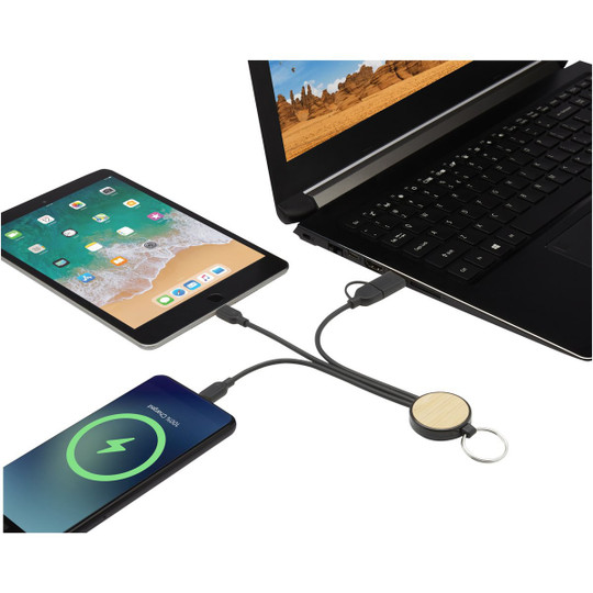 PF Concept 124325 - Tecta 6-in-1 recycled plastic/bamboo charging cable with keyring