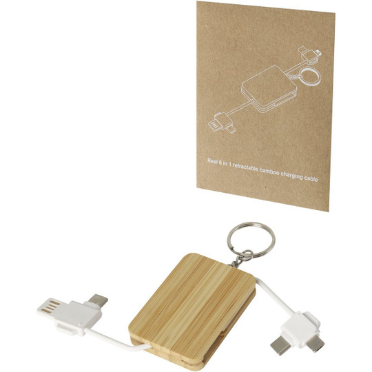 PF Concept 124329 - Reel 6-in-1 retractable bamboo key ring charging cable