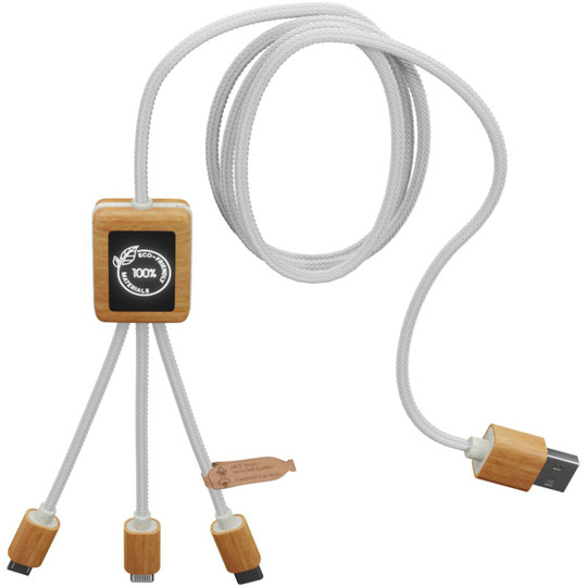SCX.design 2PX108 - C39 3-in-1 rPET light-up logo charging cable with squared bamboo casing