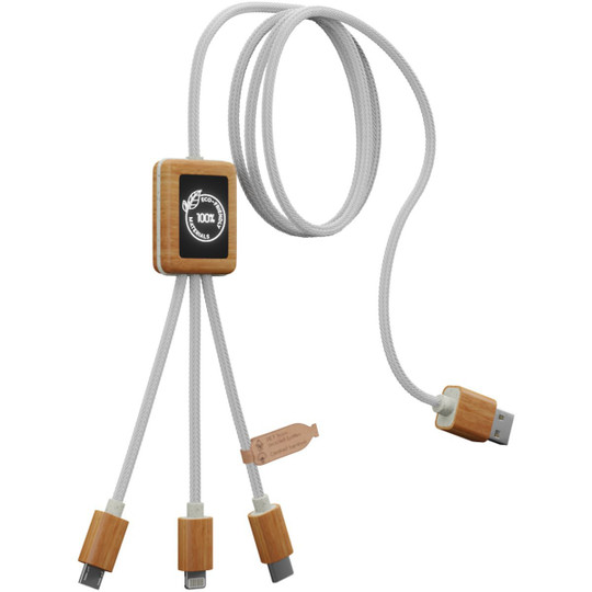SCX.design 2PX108 - C39 3-in-1 rPET light-up logo charging cable with squared bamboo casing