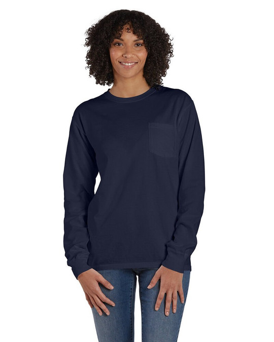 ComfortWash by Hanes GDH250 - Camiseta unisex de manga larga teñida con bolsillo