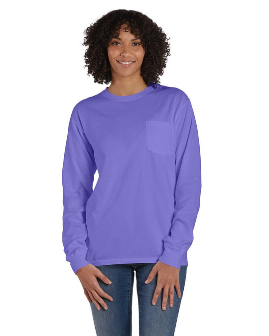ComfortWash by Hanes GDH250 - Camiseta unisex de manga larga teñida con bolsillo