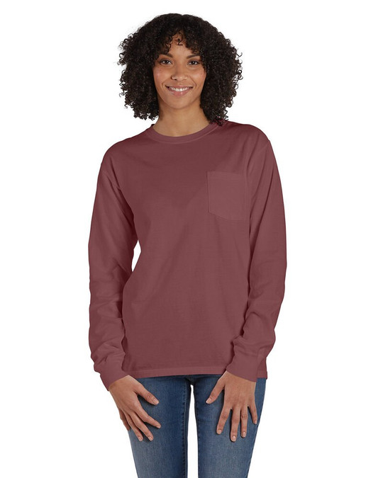 ComfortWash by Hanes GDH250 - Camiseta unisex de manga larga teñida con bolsillo