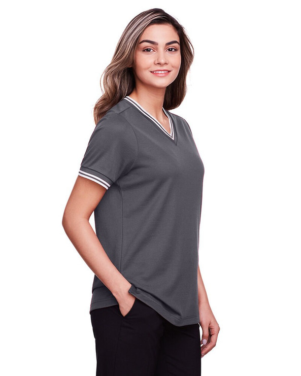 Devon & Jones DG20CW - CrownLux Performance® Ladies Plaited Tipped V-Neck Top