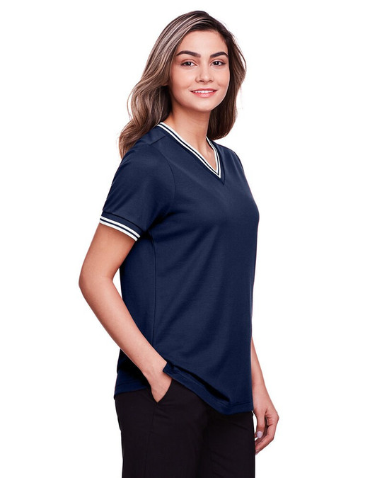 Devon & Jones DG20CW - CrownLux Performance® Ladies Plaited Tipped V-Neck Top