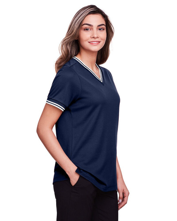 Devon & Jones DG20CW - CrownLux Performance® Ladies Plaited Tipped V-Neck Top