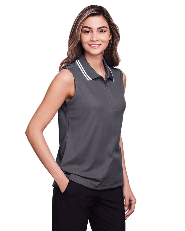 Devon & Jones DG20SW - CrownLux Performance® Ladies Plaited Tipped Sleeveless Polo