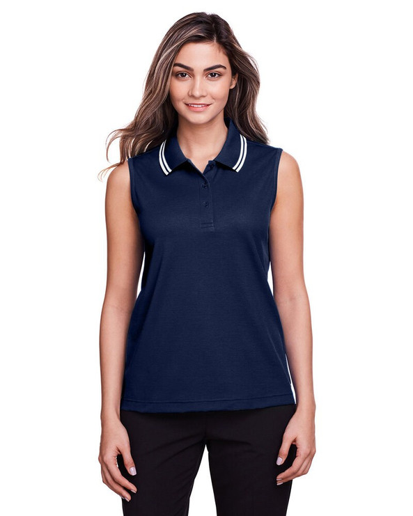 Devon & Jones DG20SW - CrownLux Performance® Ladies Plaited Tipped Sleeveless Polo
