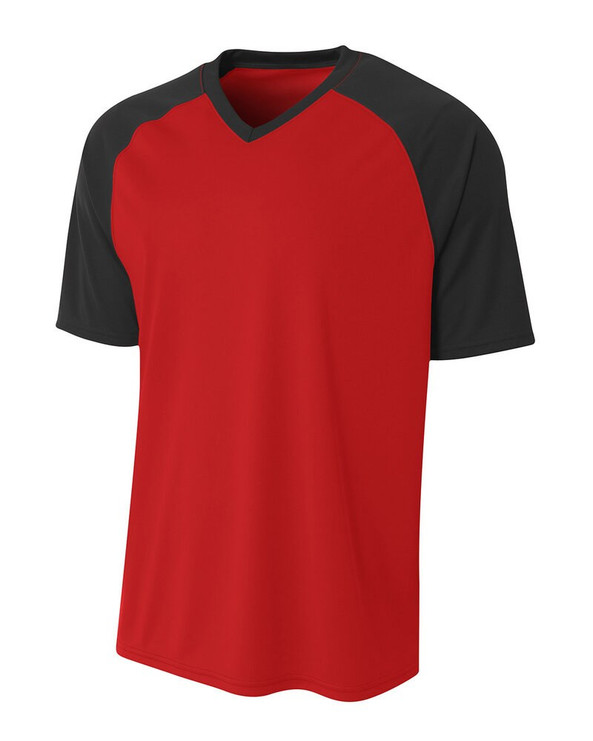 A4 N3373 - Adult Polyester V-Neck Strike Jersey with Contrast Sleeve