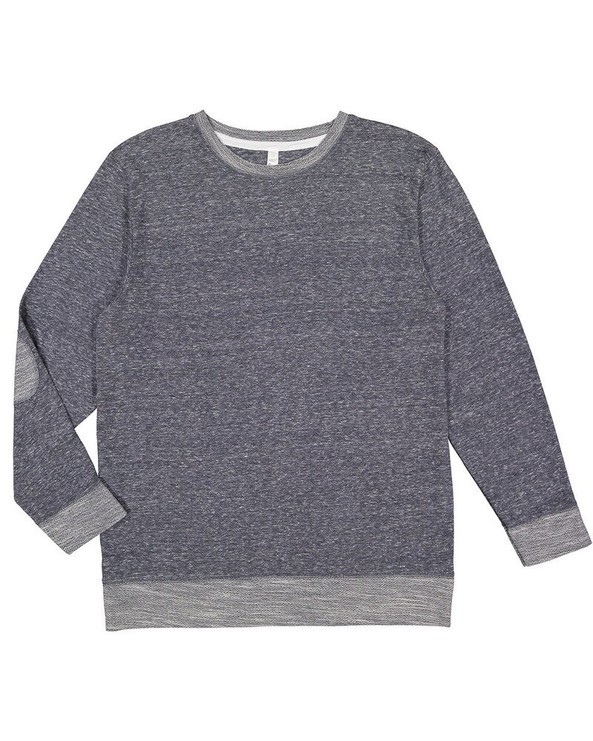 LAT 6965 - Adult Harborside Melange French Terry Crewneck with Elbow Patches