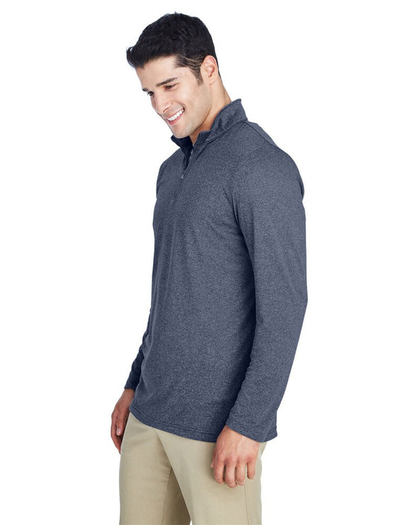UltraClub 8618 - Cremallera de manga corta para hombre Cool & Dry Heathered Performance Quarter-Zip