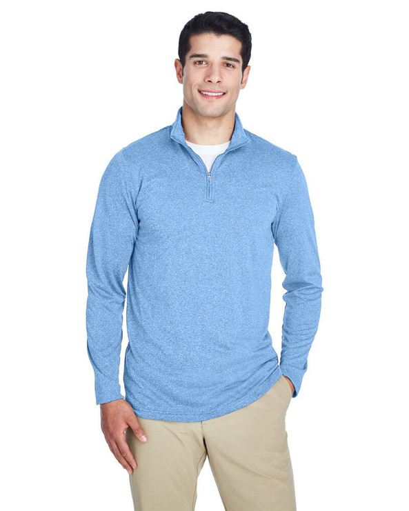 UltraClub 8618 - Cremallera de manga corta para hombre Cool & Dry Heathered Performance Quarter-Zip