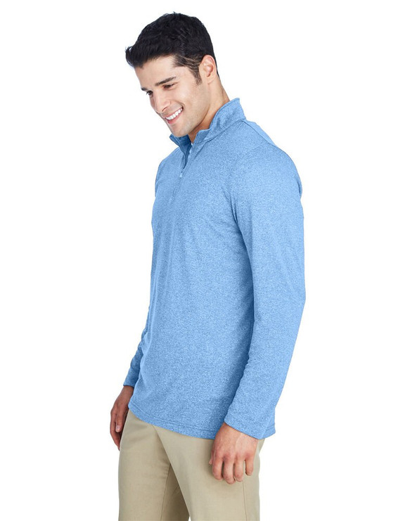 UltraClub 8618 - Cremallera de manga corta para hombre Cool & Dry Heathered Performance Quarter-Zip