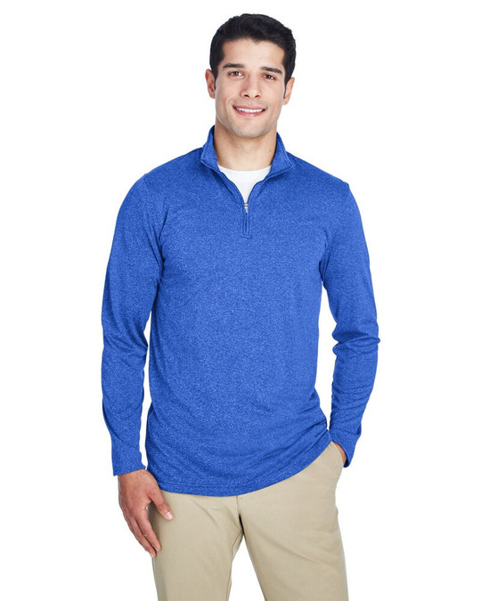 UltraClub 8618 - Cremallera de manga corta para hombre Cool & Dry Heathered Performance Quarter-Zip