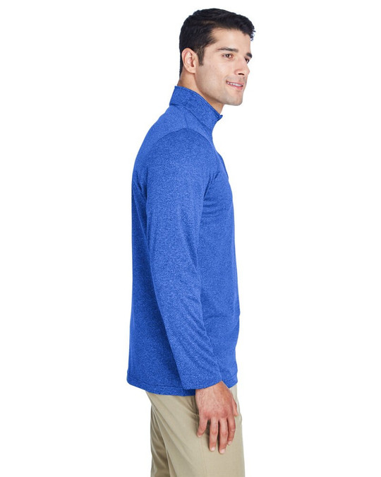 UltraClub 8618 - Cremallera de manga corta para hombre Cool & Dry Heathered Performance Quarter-Zip