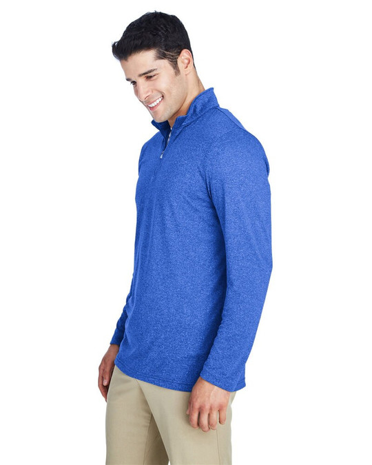 UltraClub 8618 - Cremallera de manga corta para hombre Cool & Dry Heathered Performance Quarter-Zip
