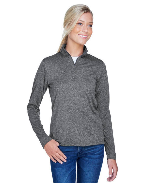 UltraClub 8618W - Ladies Cool & Dry Heathered Performance Quarter-Zip