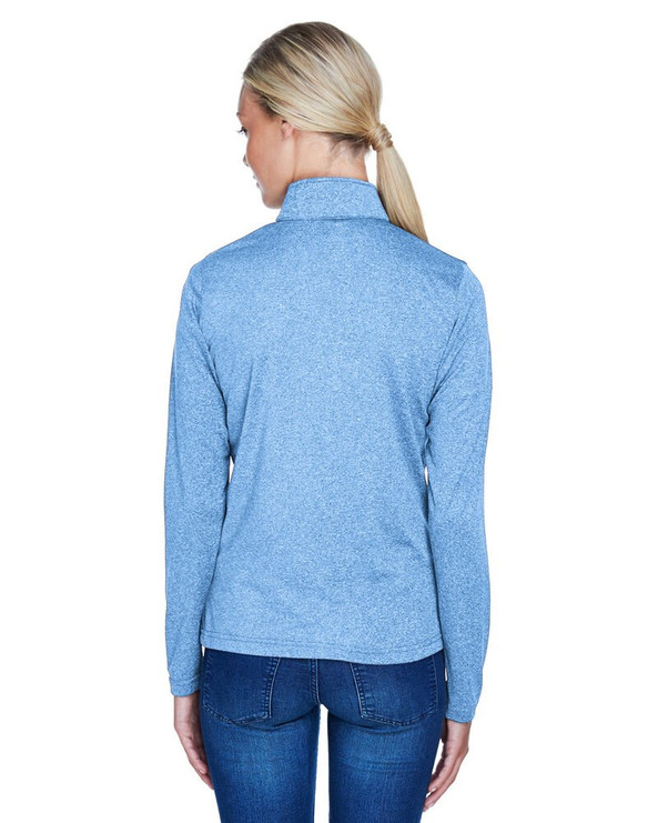 UltraClub 8618W - Cremallera de manga corta para mujer Cool & Dry Heathered Performance Quarter-Zip