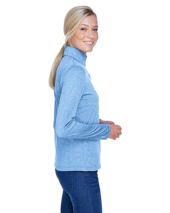 UltraClub 8618W - Cremallera de manga corta para mujer Cool & Dry Heathered Performance Quarter-Zip