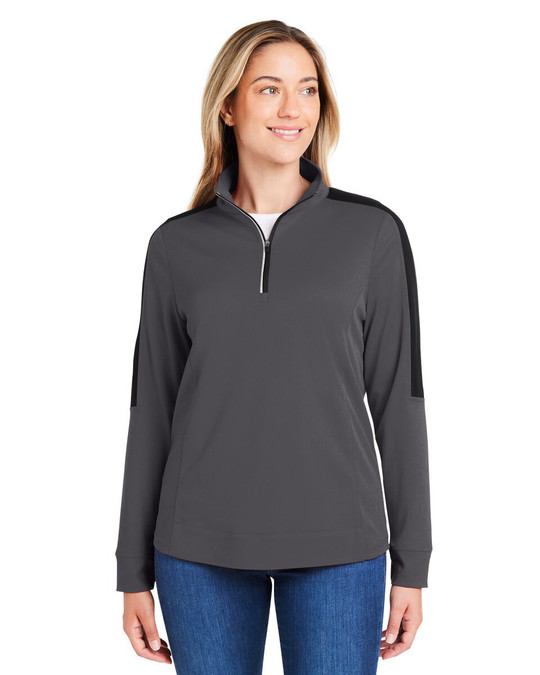 CORE365 CE404W - Quart de zip en maille anti-accroc à blocs de couleur pour femmes