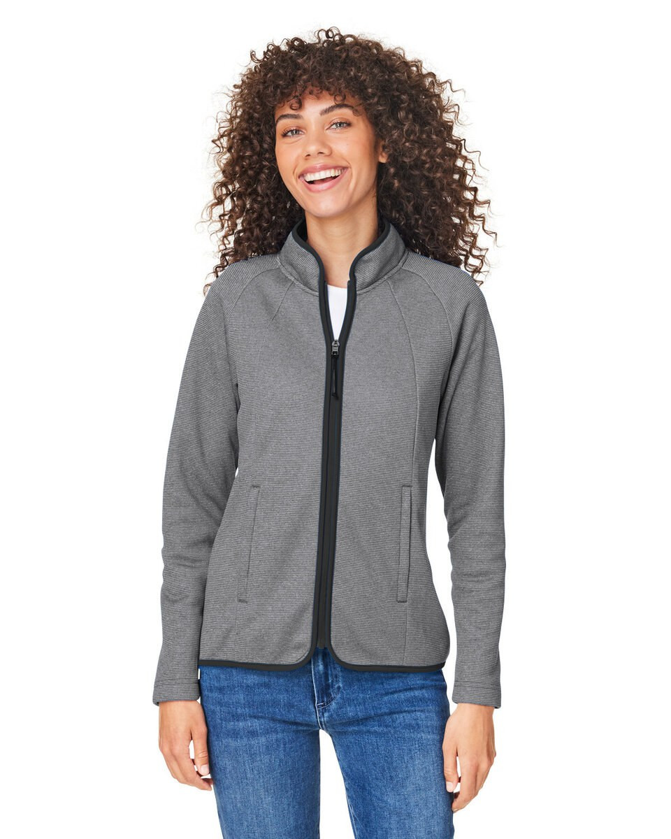 CORE365 CE72W - Chemise Venture à rayures chinées pour dames, entièrement zippée
