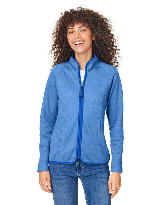 CORE365 CE72W - Chemise Venture à rayures chinées pour dames, entièrement zippée